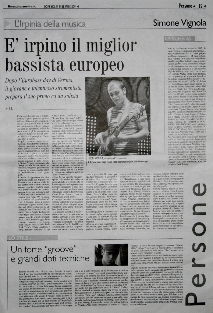 Simone Vignola - Intervista su Buongiorno Irpinia - 15-02-2009